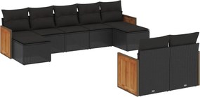 vidaXL 9 részes fekete polyrattan kerti ülőgarnitúra párnákkal