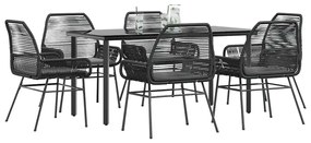 vidaXL 7 részes fekete polyrattan üveg kerti étkezőgarnitúra párnákkal