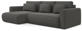 Sötétszürke bársony kinyitható-tárolóhelyes sarokkanapé (bal oldali-heverő résszel) Kapua – Makamii