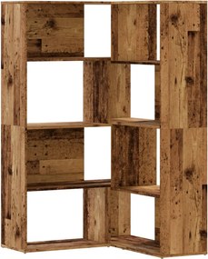 vidaXL 4 szintes antik fa szerelt fa sarokkönyvespolc 85 x 85 x 140 cm