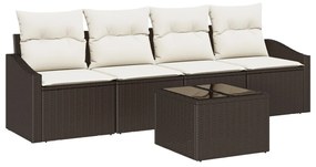 5 részes Kerti Sofa Szett Párnákkal Barna Poli Rattan
