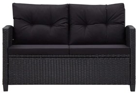 vidaXL fekete polyrattan kétszemélyes kerti kanapé párnákkal 124 cm