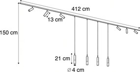 Modern fekete sínrendszer 6 spotlámpával és 4 függőlámpával, 1 fázisú - Slimline Uzzy Loyce