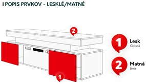 TV szekrény kandallóval Lesteralo EF 2D 190 (fehér + fényes fehér) (kék LED világítással). 1106179