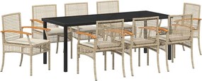 vidaXL Kert étkező szett 9 pcs Bézs polirattan