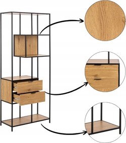 Nyitott könyvespolc díszek 2 fiókkal 4 polc Loft irodai nappali