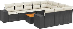 vidaXL 11 részes fekete polyrattan kerti ülőgarnitúra párnákkal