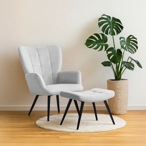 Fotel lábtartóval, világos szürke Velvet szövet/fekete, HABEN