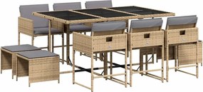 vidaXL 11részes vegyes bézs polyrattan kerti étkezőgarnitúra párnákkal