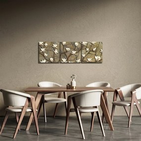 Kép - Fehér magnóliák kőfalazaton (órával) (90x30 cm)