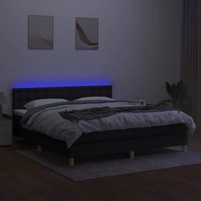 fekete szövet rugós és LED-es ágy matraccal 180 x 200 cm