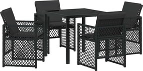 vidaXL Kert étkező szett 5 pcs Fekete polirattan