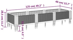 barna polipropilén kerti virágláda cövekekkel 125x40x28,5 cm