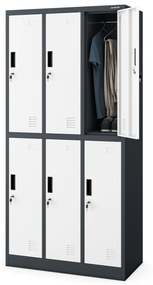 Fém öltözőszekrény 6 rekeszes IGOR, 900 x 1850 x 450 mm, antracit-fehér