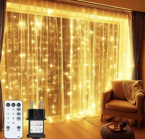 Led fényfüggöny 3 x 3 m – 450 dióda, Távirányító, Tompítható, Meleg fehér