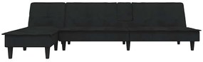 fekete L-alakú bársony kanapéágy 255x140x70 cm