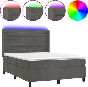 vidaXL sötétszürke bársony rugós és LED-es ágy matraccal 140x200 cm