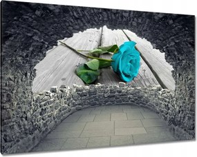 Vászonkép 120x80 Kék rózsa a deszkákon