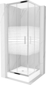 Mexen Rio, négyzet alakú zuhanykabin tolóajtóval 70 x 70 cm, 5 mm átlátszó üveg / csíkok, króm profil + fehér magas zuhanytálca Rio, 860-070-070-01-2…