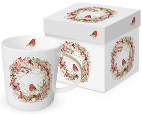 Karácsonyi porcelán bögre 400 ml vörösbegy Beautiful Christmas Wreath