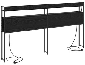 Fejtámla LED -es lámpákkal polcokkal Musta tammi 180 cm Faanyag