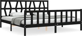vidaXL fekete tömör fa ágykeret fejtámlával 200 x 200 cm