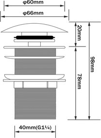 Gamma Gamma, zárható mosdó lefolyódugó ClickClack típus, túlfolyó nélkül, matt arany, GMA-DBP-BGD