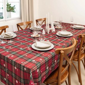 Goldea karácsonyi teflonbevonatú asztlaterítő - piros kockás hópelyhekkel 120 x 180 cm
