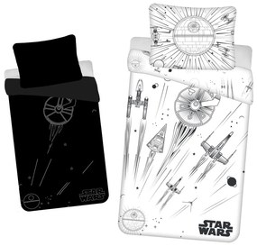 Fekete-fehér egyszemélyes pamut gyerek ágyneműhuzat világító hatással 140x200 cm Star Wars – Jerry Fabrics