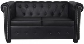 2 személyes és 3 személyes fekete műbőr Chesterfield kanapé