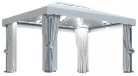 krémfehér pavilon függönnyel és LED fényfüzérrel 4 x 3 m