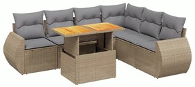 vidaXL 7 részes bézs polyrattan kerti ülőgarnitúra párnákkal