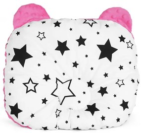 baby nellys kétoldalú párna fülekkel, 30x35cm - csillagok és kis csillagok, minky rózsaszín