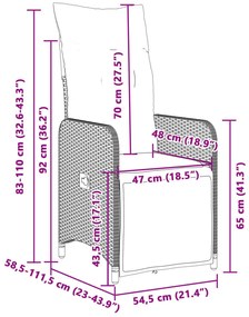 2 db bézs polyrattan dönthető kerti szék párnákkal