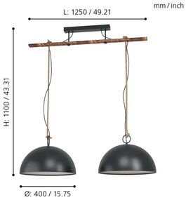 Eglo 43397 - Csillár zsinóron HODSOLL 2xE27/40W/230V