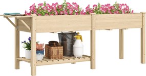 Outsunny Emelt Kerti Ágyás Lábakkal, Kerti Emelt Ágyás Tálca 2 Ültető Dozzal, Összecsukható Polc és Alsó Polc, Magasított Fa Kerti Ültető Virágokhoz,