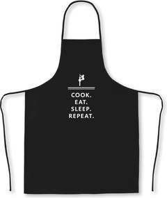 Grillkötény Fekete 220g Cook Eat Sleep Repeat Nyomtatott Mintával