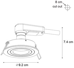 6 darabos modern, ágyúszürke, süllyesztett spotlámpa készlet GU10 50mm-es kerek, dönthető - Rondoo