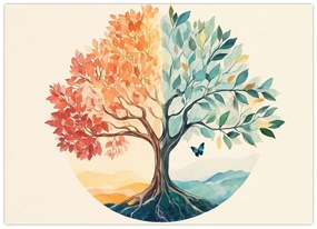 Üveg kép – Duális fa pillangóval (70x50 cm)