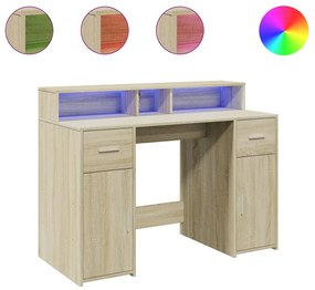 sonoma tölgy színű szerelt fa íróasztal LED-ekkel 120x55x91 cm