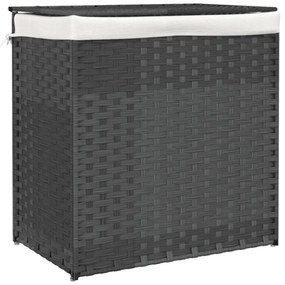szürke polyrattan szennyeskosár 2 rekesszel 53x33x57 cm