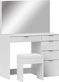 HOMCOM Sminkasztal Szett Tükrövel és 5 Fiókkal 97,2x44,5x136,5 cm és Párnázott Sminkülőke 40x24x46 cm, Fehér | Aosom