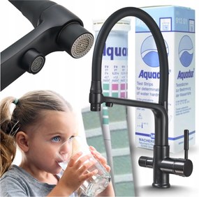 Háromutas Konyhai Csaptelep Kihúzható Csővel, Fekete Réz