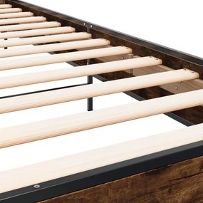 füstös tölgyszínű szerelt fa és fém ágykeret 90 x 200 cm