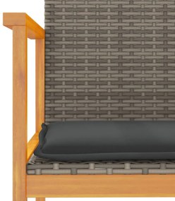 2 db szürke polyrattan és tömör fa kerti szék párnával