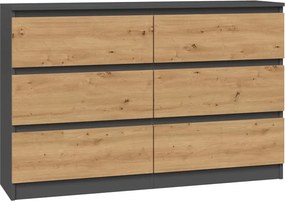 Riano MIX M6 120 2x3, fiókos szekrény, 120x75x30 cm, antracit-tölgy