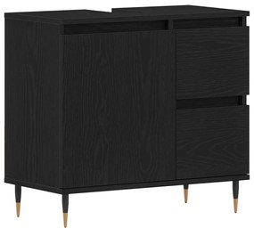 Fürdőszobai Mosdókagyló Szekrény Fekete Tölgy 65x33x60 cm Mérnöki Fa