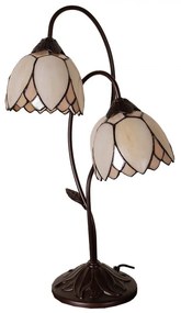 Tiffany asztali lámpa 33x61 cm bézs barna üveg virágos