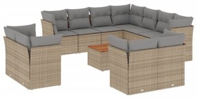 12 részes bézs polyrattan kerti ülőgarnitúra párnákkal