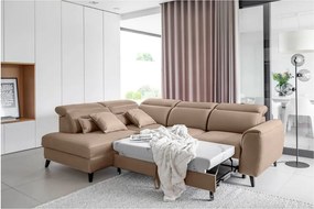 Világosbarna bársony kinyitható-tárolóhelyes sarokkanapé (bal oldali-L alakú) Noble – ELTAP